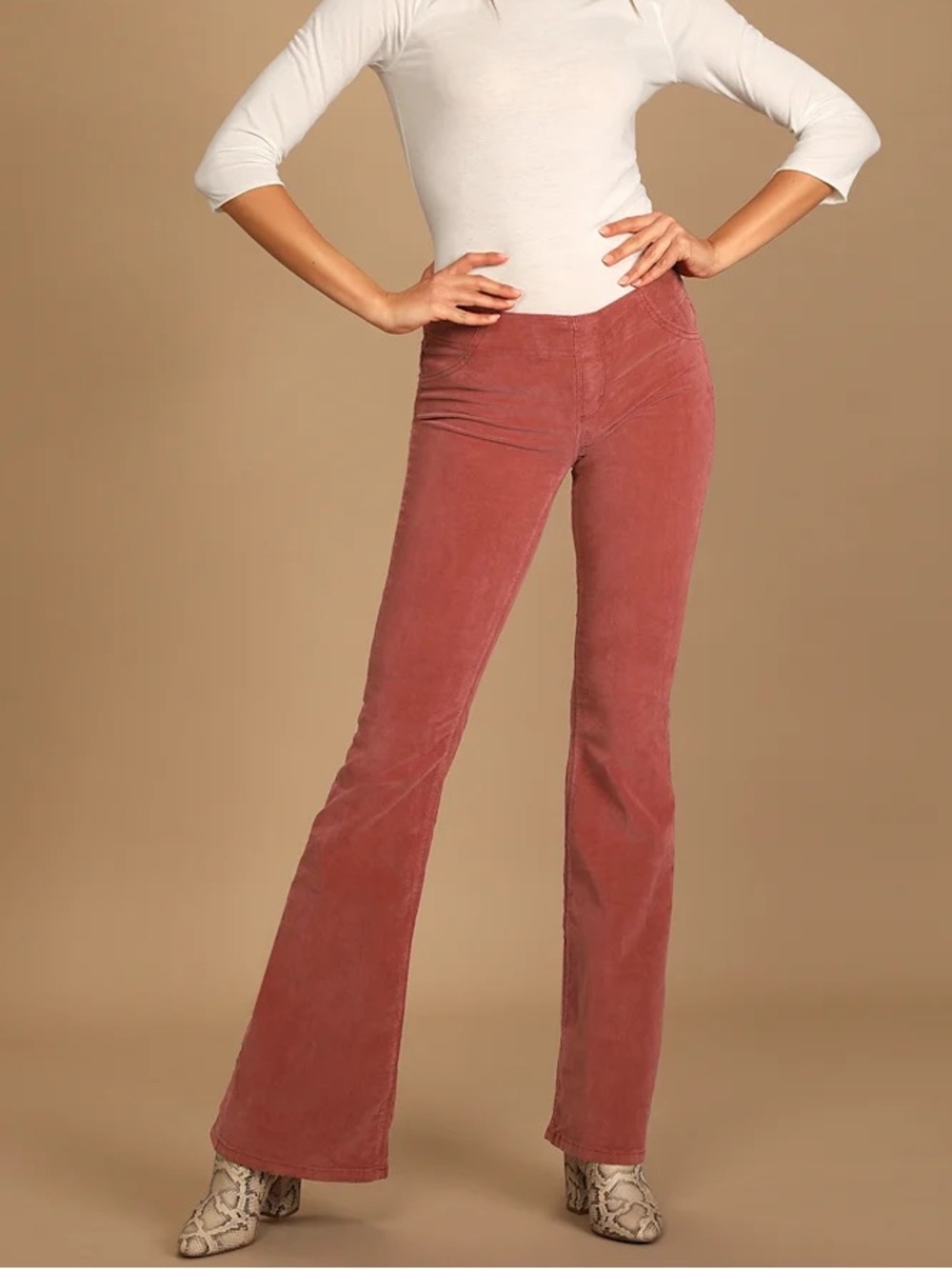 We The Free People Pull-On Corduroy Flare Pant Garnet Royale 29 OB910963